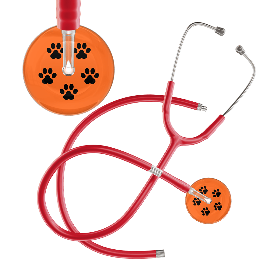 Ultrascope Single Stethoscope Black Paw Tangerine Background / Adult / Red Extended Tubing Black Paw Print Dark Background Stethoscope