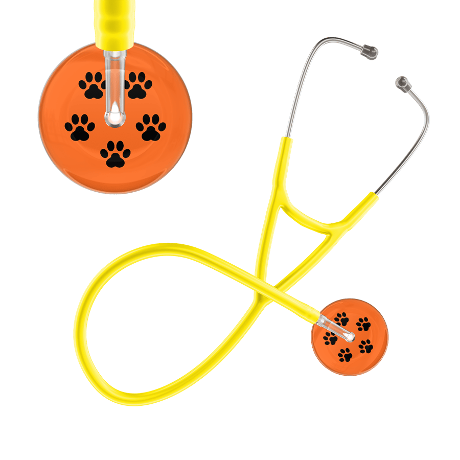 Ultrascope Single Stethoscope Black Paw Tangerine Background / Adult / Yellow Black Paw Print Dark Background Cardiology Stethoscope