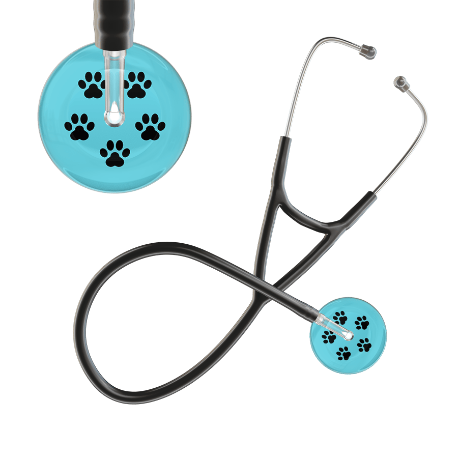 Ultrascope Single Stethoscope Black Paw Turquoise Background / Adult / Black Black Paw Print Light Background Cardiology Stethoscope
