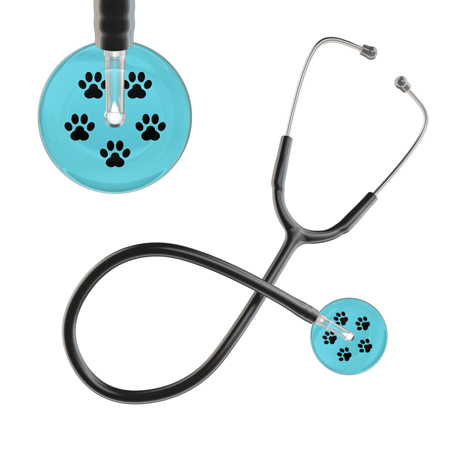 Ultrascope Single Stethoscope Black Paw Turquoise Background / Adult / Black Black Paw Print Light Background Stethoscope