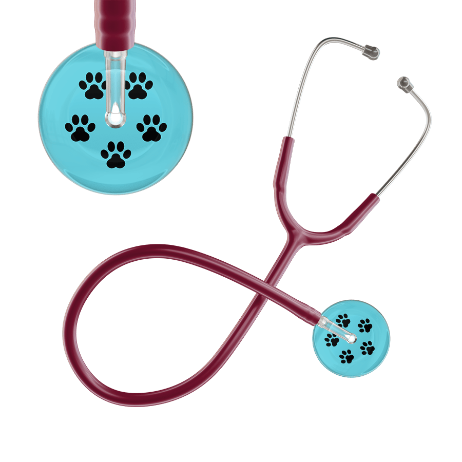Ultrascope Single Stethoscope Black Paw Turquoise Background / Adult / Burgundy Black Paw Print Light Background Stethoscope