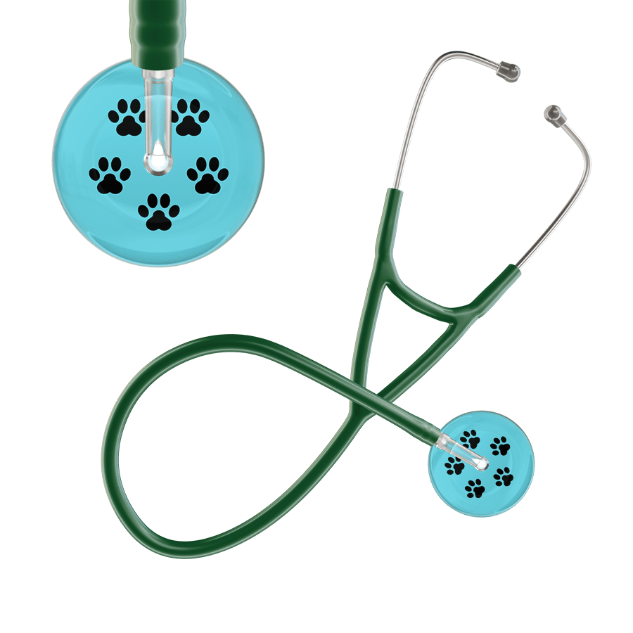 Ultrascope Single Stethoscope Black Paw Turquoise Background / Adult / Dark Green Black Paw Print Light Background Cardiology Stethoscope