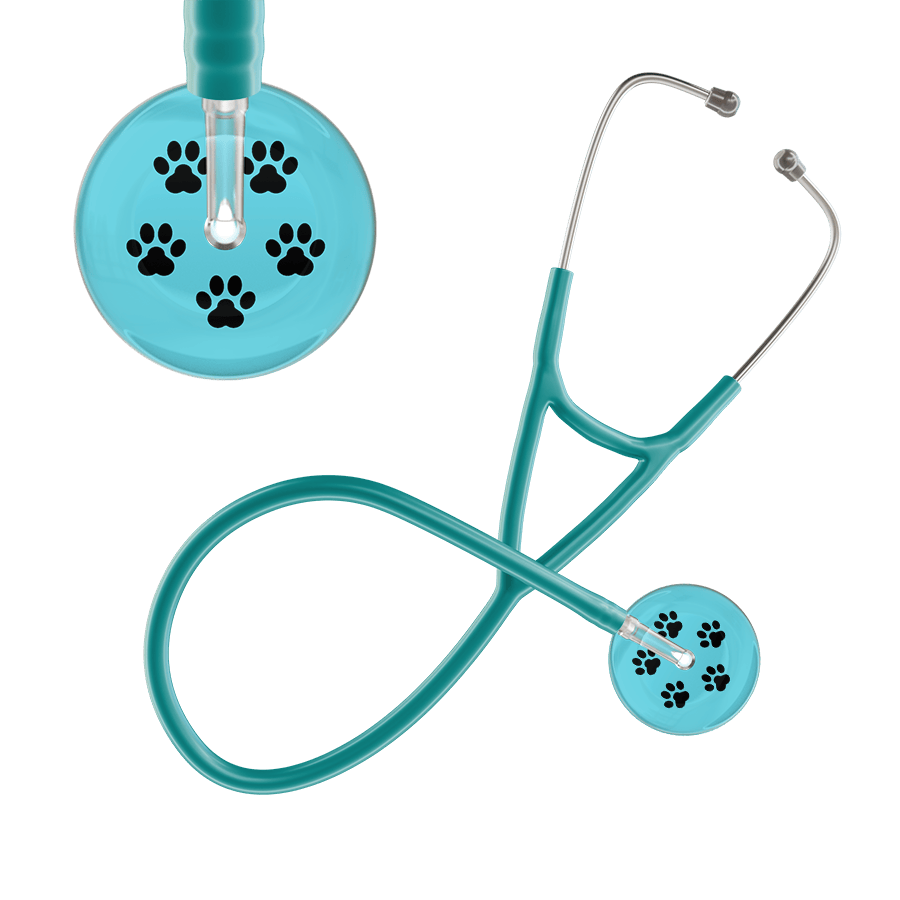 Ultrascope Single Stethoscope Black Paw Turquoise Background / Adult / Jade Black Paw Print Light Background Cardiology Stethoscope