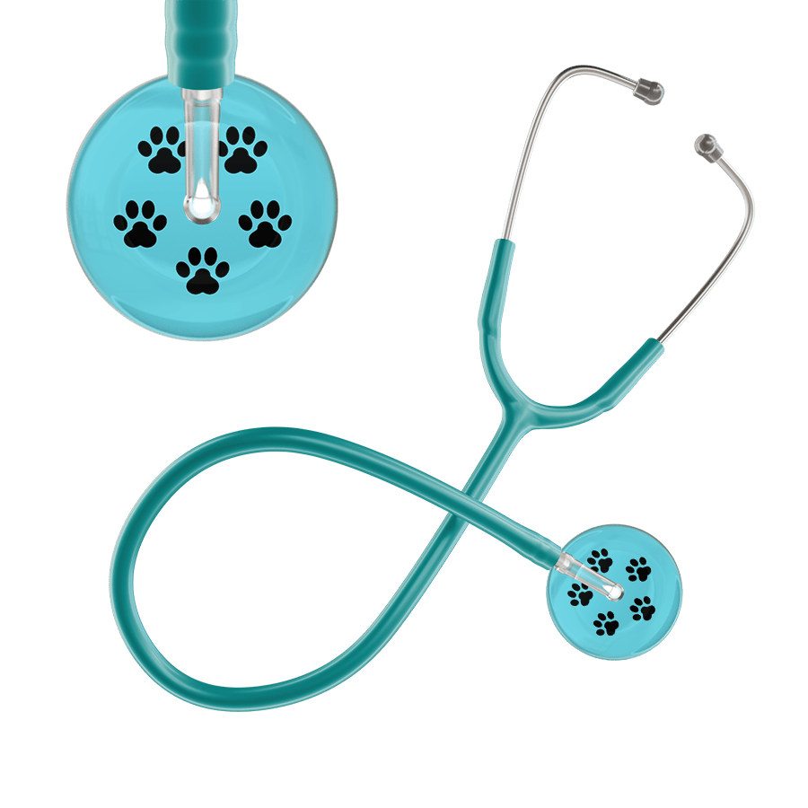 Ultrascope Single Stethoscope Black Paw Turquoise Background / Adult / Jade Black Paw Print Light Background Stethoscope