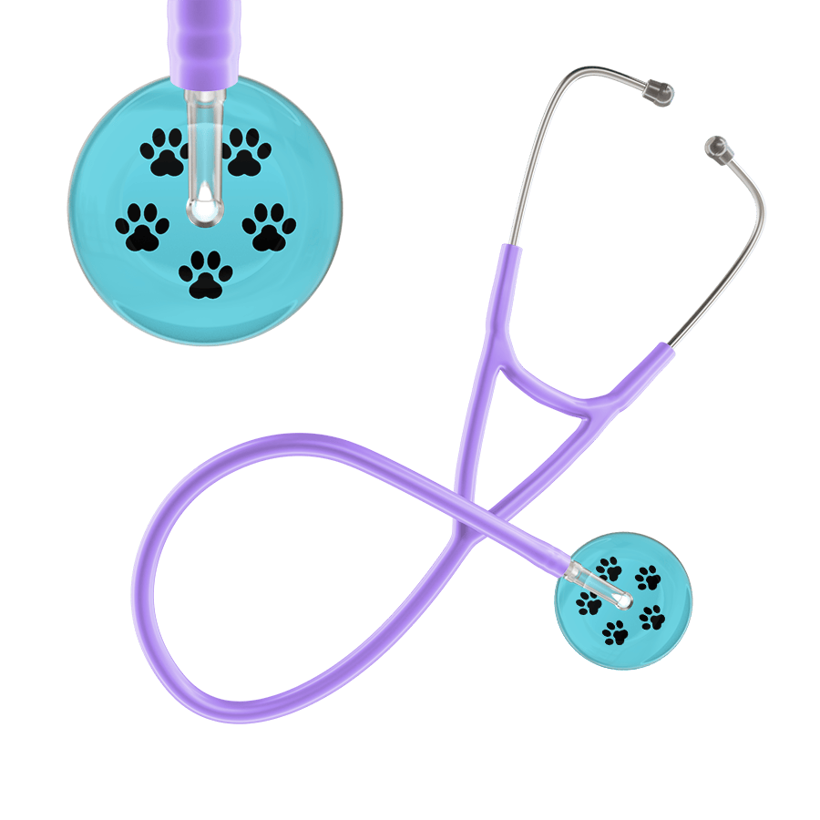Ultrascope Single Stethoscope Black Paw Turquoise Background / Adult / Lavender Black Paw Print Light Background Cardiology Stethoscope