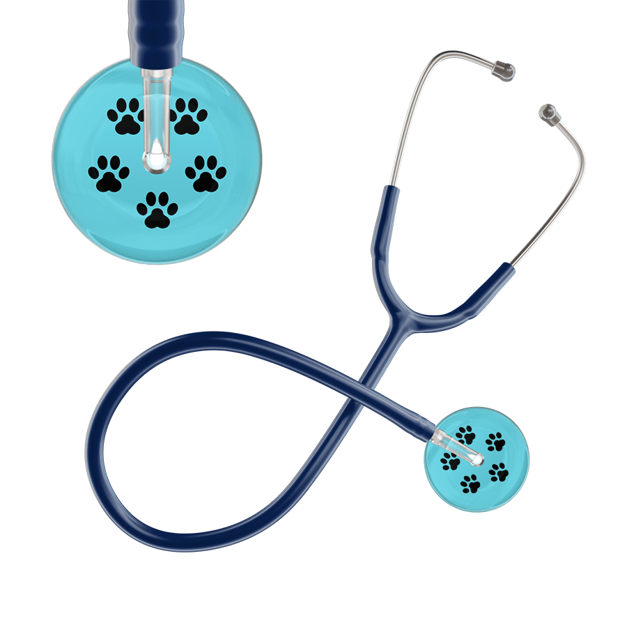Ultrascope Single Stethoscope Black Paw Turquoise Background / Adult / Navy Black Paw Print Light Background Stethoscope