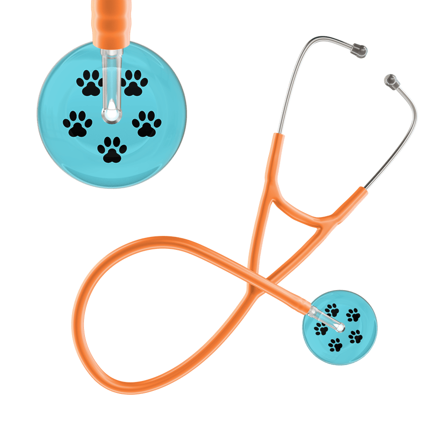 Ultrascope Single Stethoscope Black Paw Turquoise Background / Adult / Orange Black Paw Print Light Background Cardiology Stethoscope