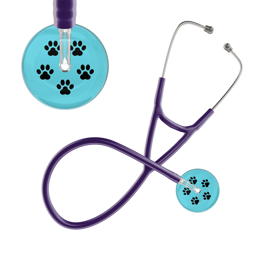 Ultrascope Single Stethoscope Black Paw Turquoise Background / Adult / Purple Black Paw Print Light Background Cardiology Stethoscope