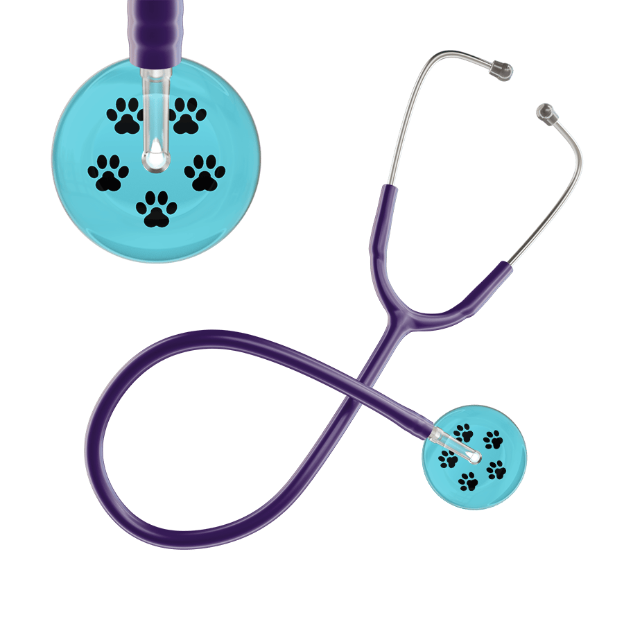 Ultrascope Single Stethoscope Black Paw Turquoise Background / Adult / Purple Black Paw Print Light Background Stethoscope