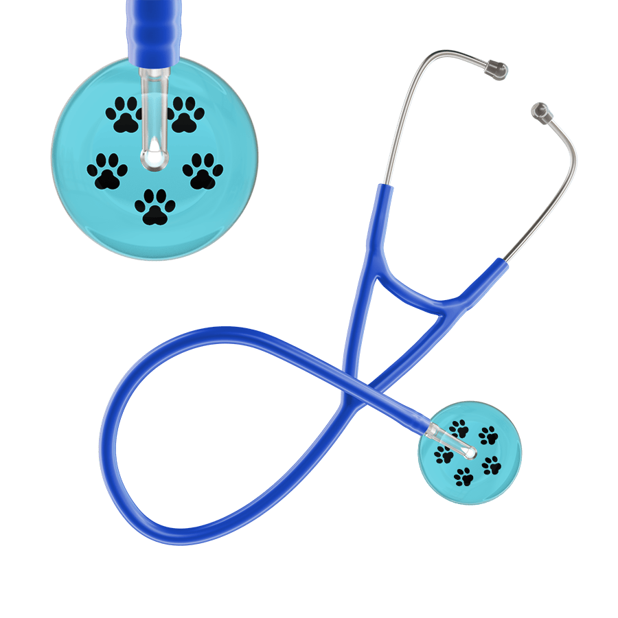 Ultrascope Single Stethoscope Black Paw Turquoise Background / Adult / Royal Blue Black Paw Print Light Background Cardiology Stethoscope
