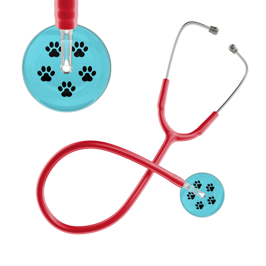 Ultrascope Single Stethoscope Black Paw Turquoise Background / Adult / Red Black Paw Print Light Background Stethoscope