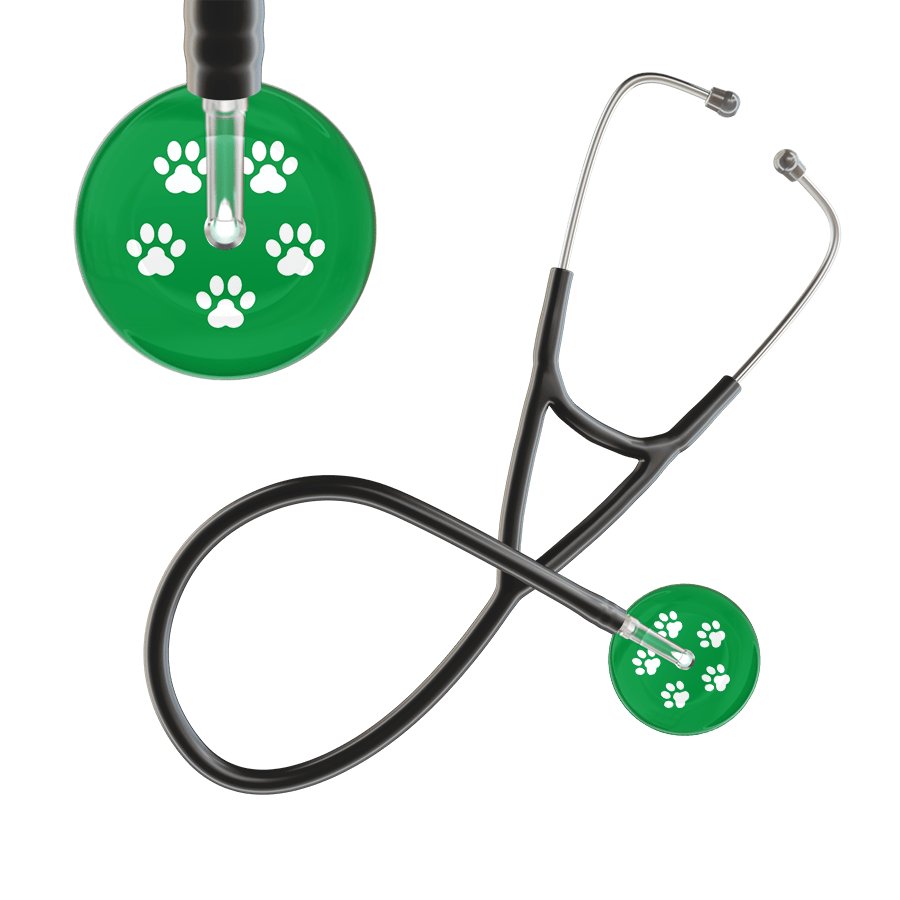 Ultrascope Single Stethoscope White Paw Green Background / Adult / Black White Paw Print Dark Background Cardiology Stethoscope