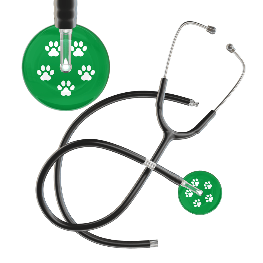 Ultrascope Single Stethoscope White Paw Green Background / Adult / Black Extended Tubing White Paw Print Dark Background Stethoscope
