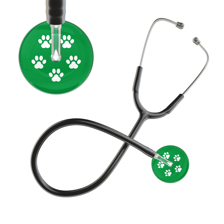 Ultrascope Single Stethoscope White Paw Green Background / Adult / Black White Paw Print Dark Background Stethoscope