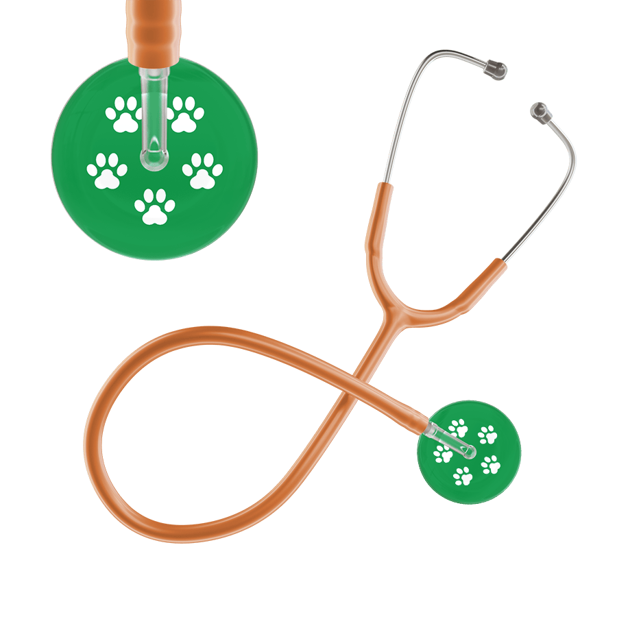 Ultrascope Single Stethoscope White Paw Green Background / Adult / Caramel White Paw Print Dark Background Stethoscope
