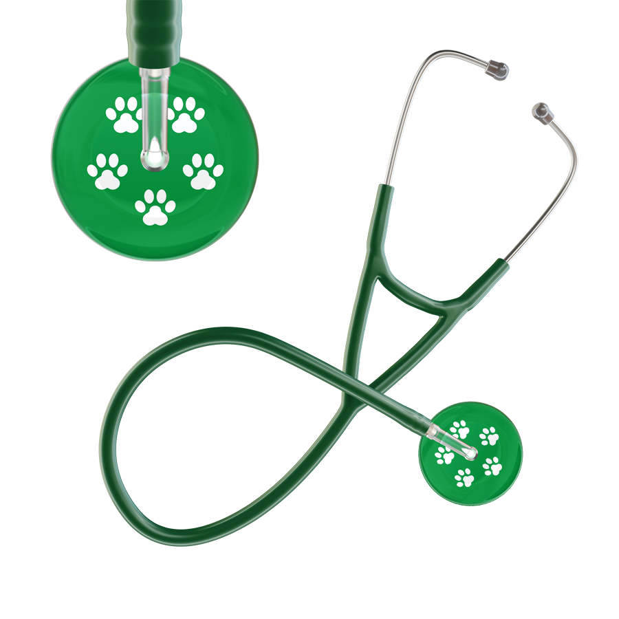 White Paw Print Dark Background Cardiology Stethoscope