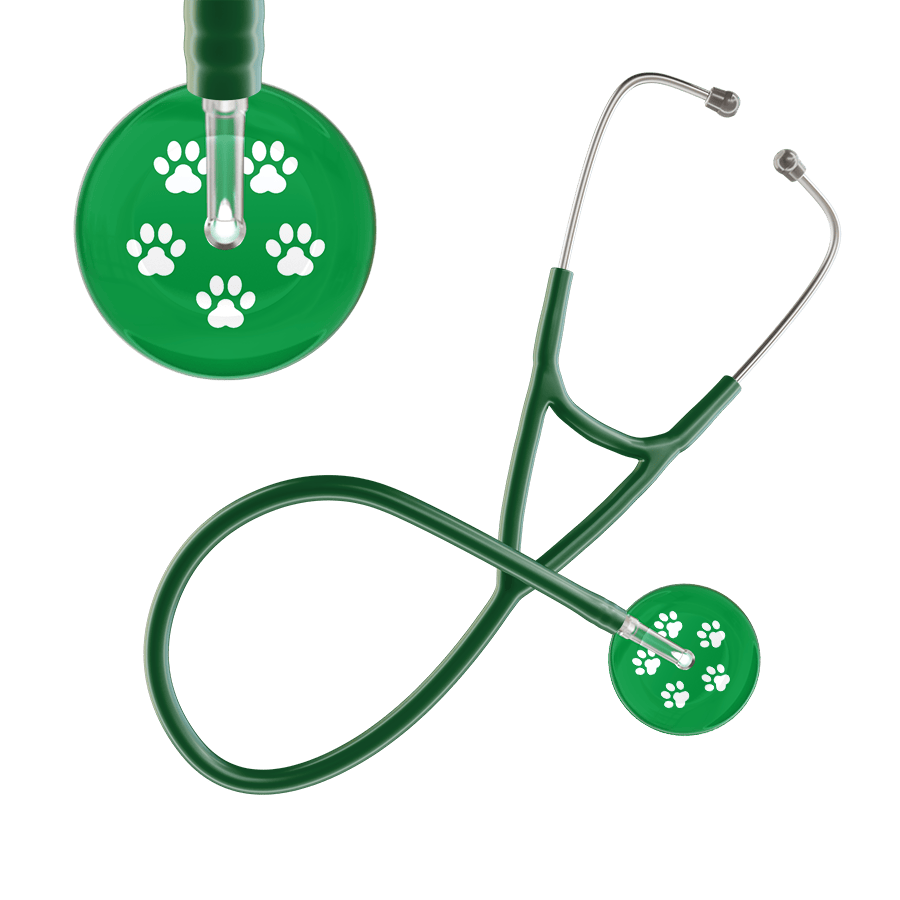 Ultrascope Single Stethoscope White Paw Green Background / Adult / Dark Green White Paw Print Dark Background Cardiology Stethoscope