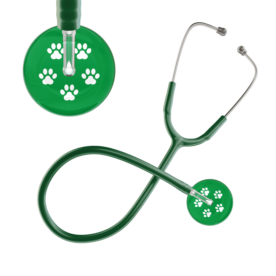 Ultrascope Single Stethoscope White Paw Green Background / Adult / Dark Green White Paw Print Dark Background Stethoscope