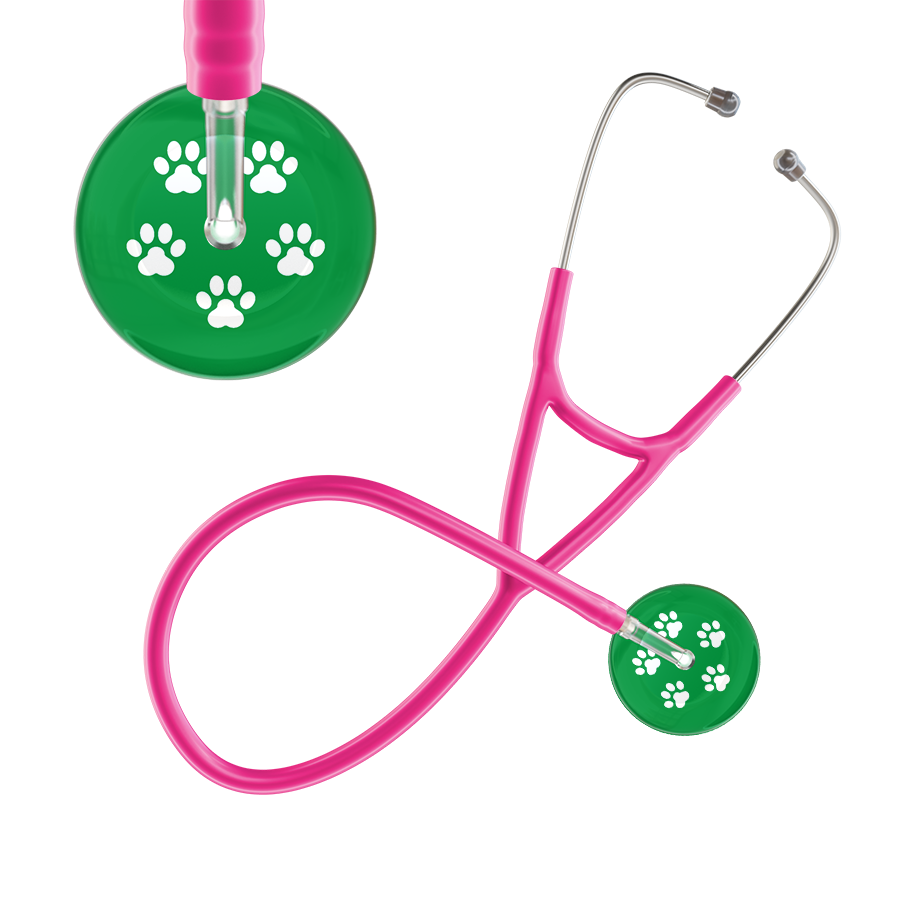 White Paw Print Dark Background Cardiology Stethoscope