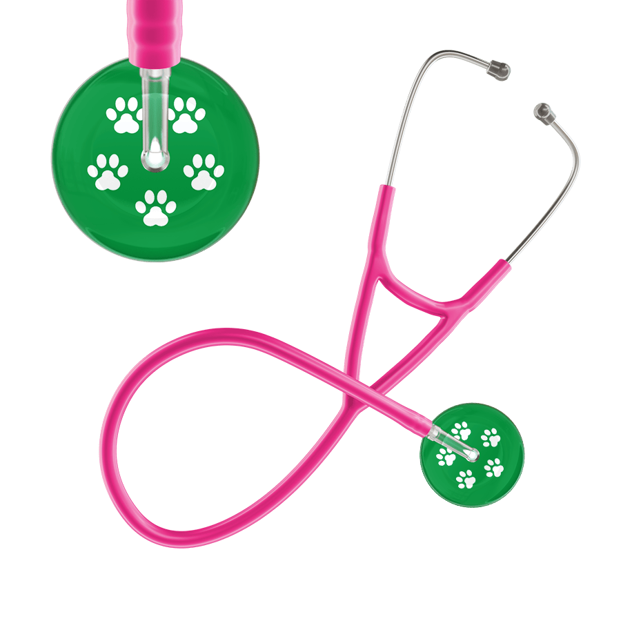 Ultrascope Single Stethoscope White Paw Green Background / Adult / Hot Pink White Paw Print Dark Background Cardiology Stethoscope