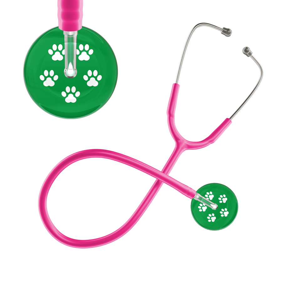 Ultrascope Single Stethoscope White Paw Green Background / Adult / Hot Pink White Paw Print Dark Background Stethoscope