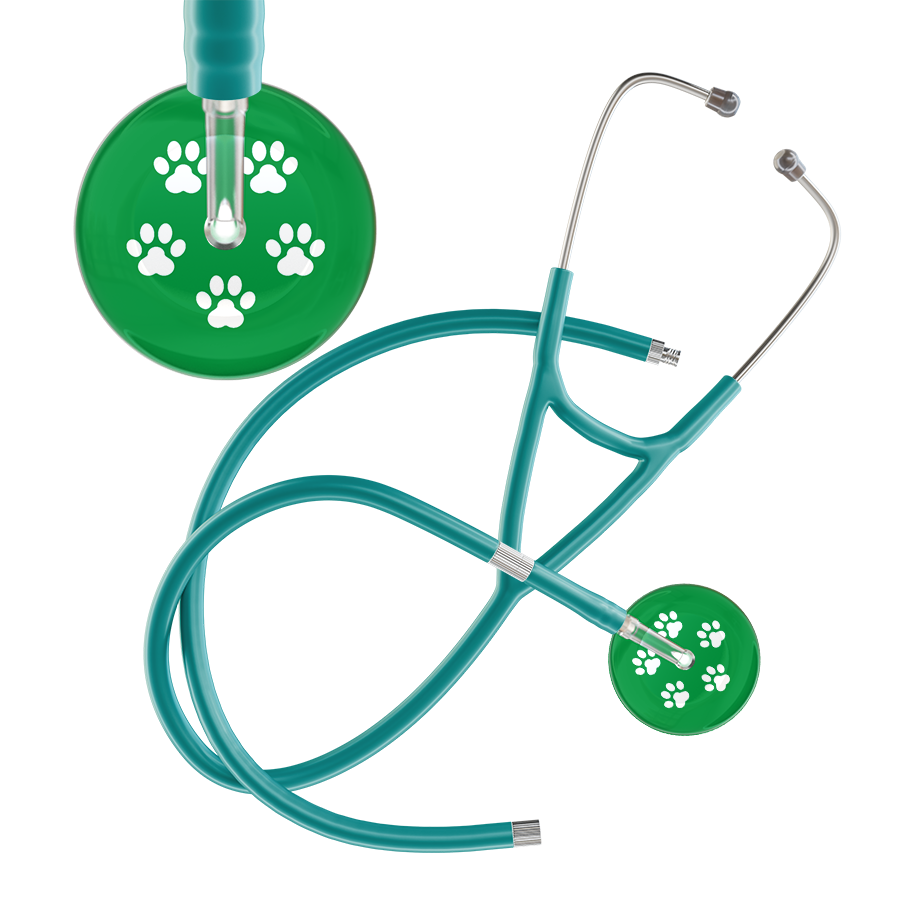 White Paw Print Dark Background Cardiology Stethoscope