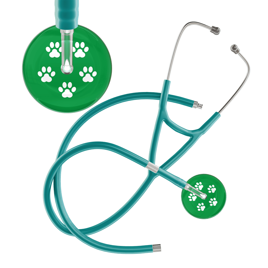 Ultrascope Single Stethoscope White Paw Green Background / Adult / Jade Extended Tubing White Paw Print Dark Background Cardiology Stethoscope