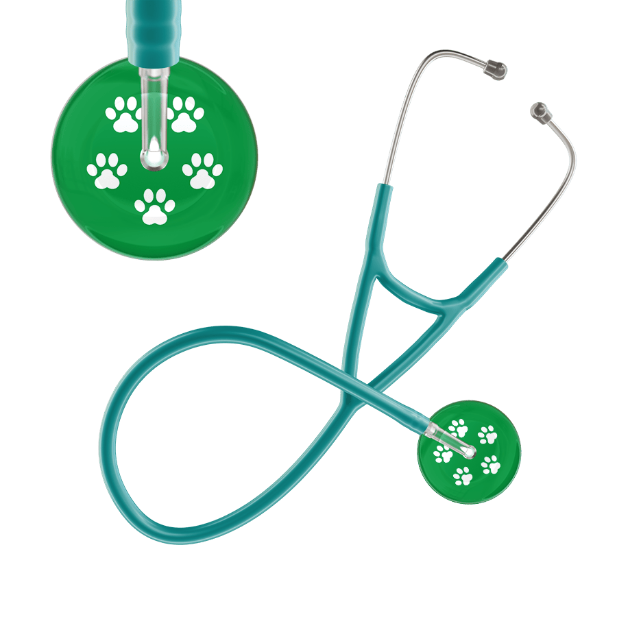 Ultrascope Single Stethoscope White Paw Green Background / Adult / Jade White Paw Print Dark Background Cardiology Stethoscope