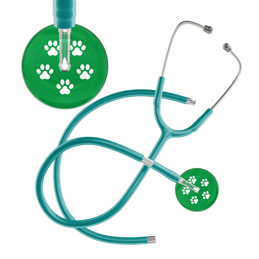 Ultrascope Single Stethoscope White Paw Green Background / Adult / Jade Extended Tubing White Paw Print Dark Background Stethoscope