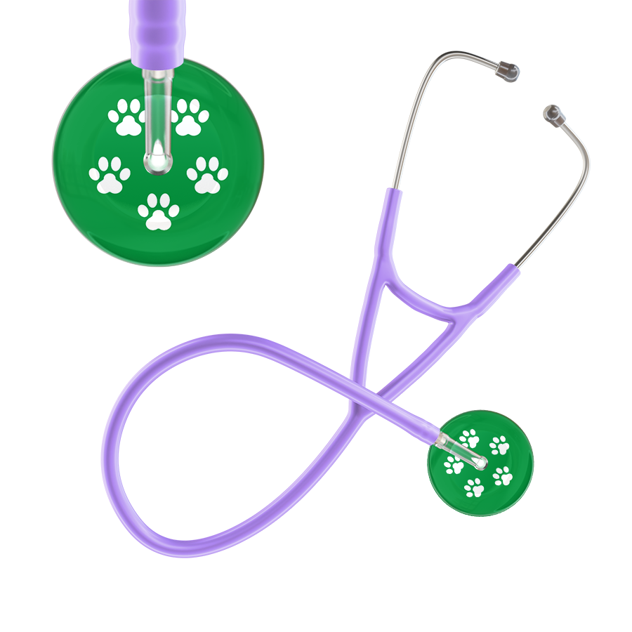 White Paw Print Dark Background Cardiology Stethoscope