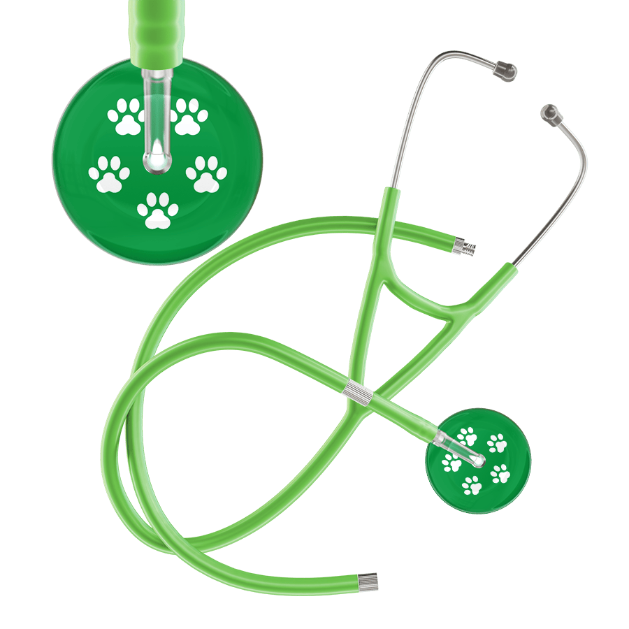 Ultrascope Single Stethoscope White Paw Green Background / Adult / Lime Green Extended Tubing White Paw Print Dark Background Cardiology Stethoscope
