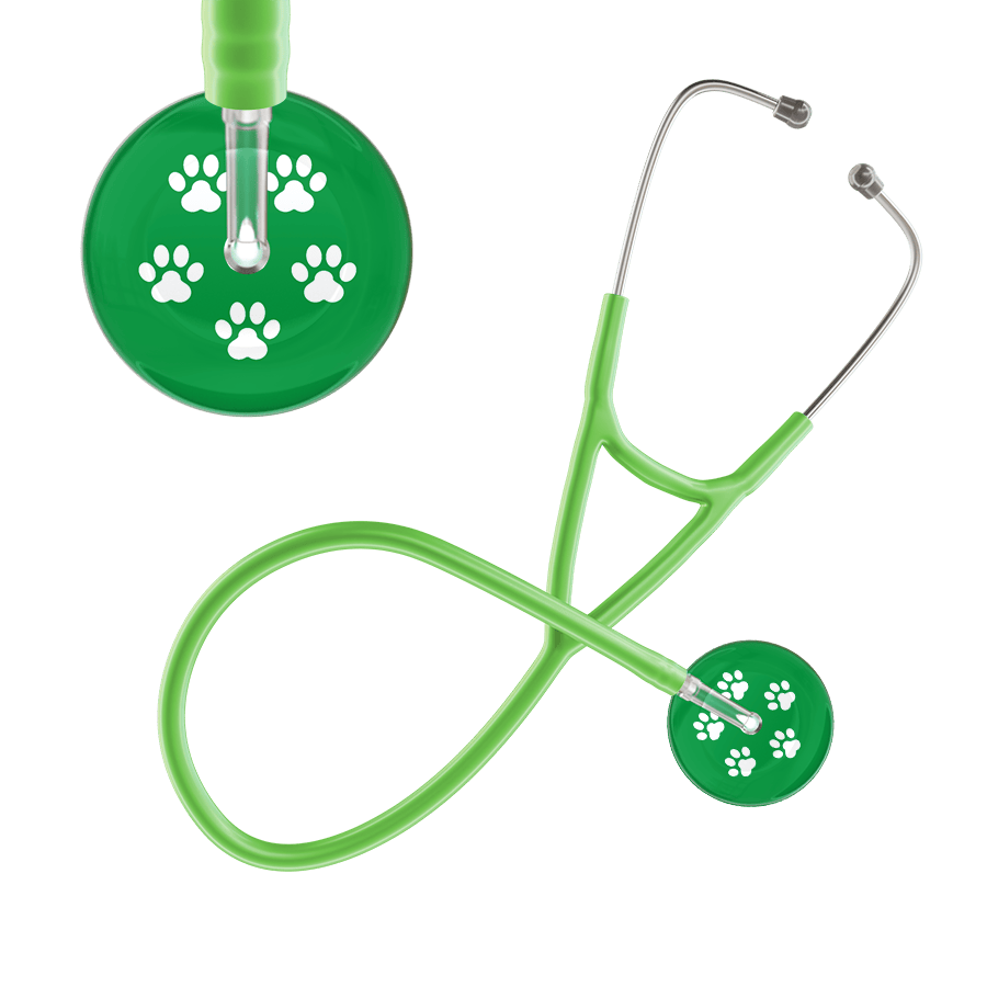 Ultrascope Single Stethoscope White Paw Green Background / Adult / Lime Green White Paw Print Dark Background Cardiology Stethoscope