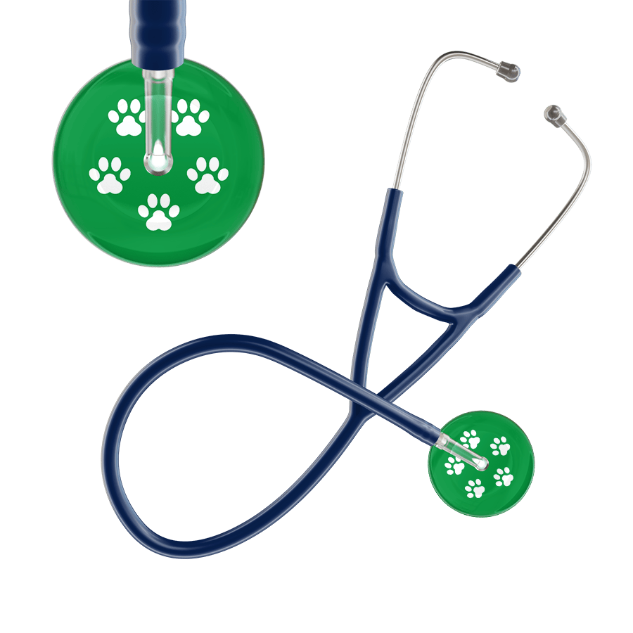 Ultrascope Single Stethoscope White Paw Green Background / Adult / Navy White Paw Print Dark Background Cardiology Stethoscope