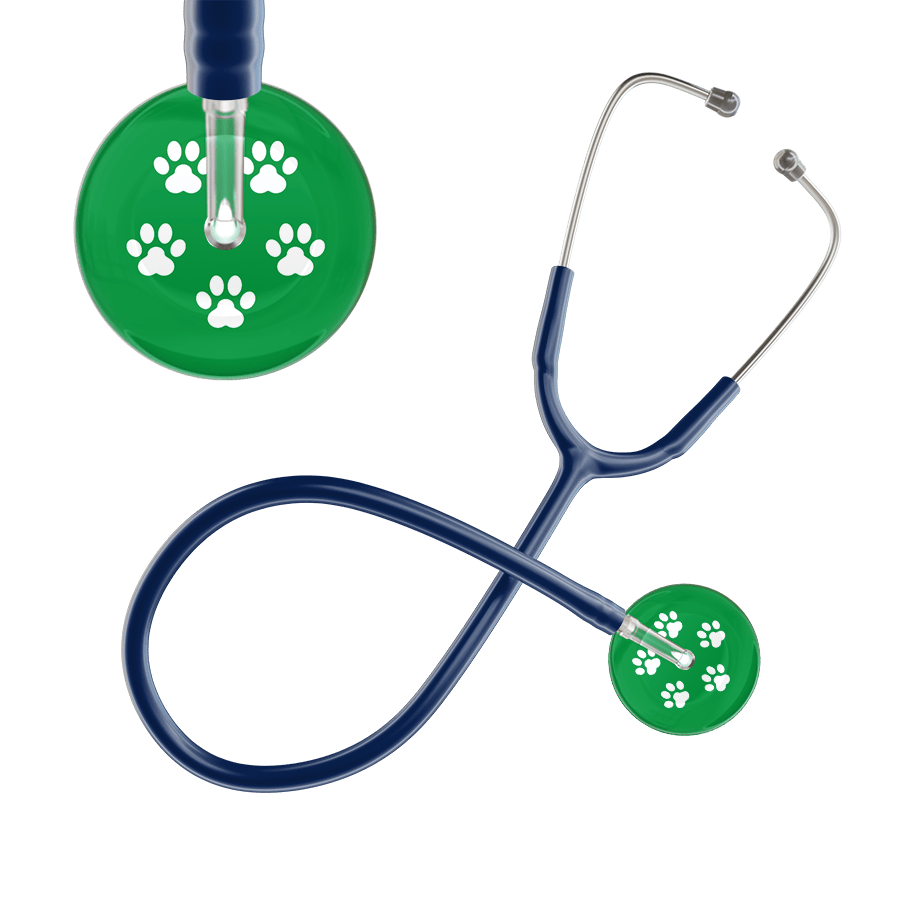 Ultrascope Single Stethoscope White Paw Green Background / Adult / Navy White Paw Print Dark Background Stethoscope