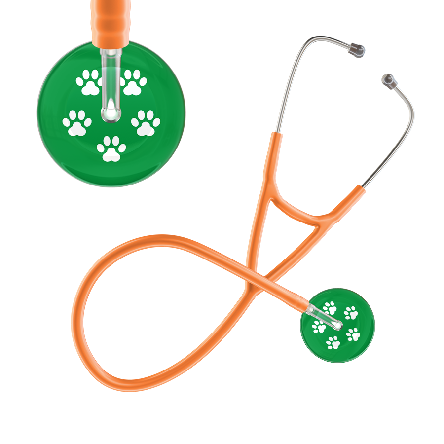 White Paw Print Dark Background Cardiology Stethoscope