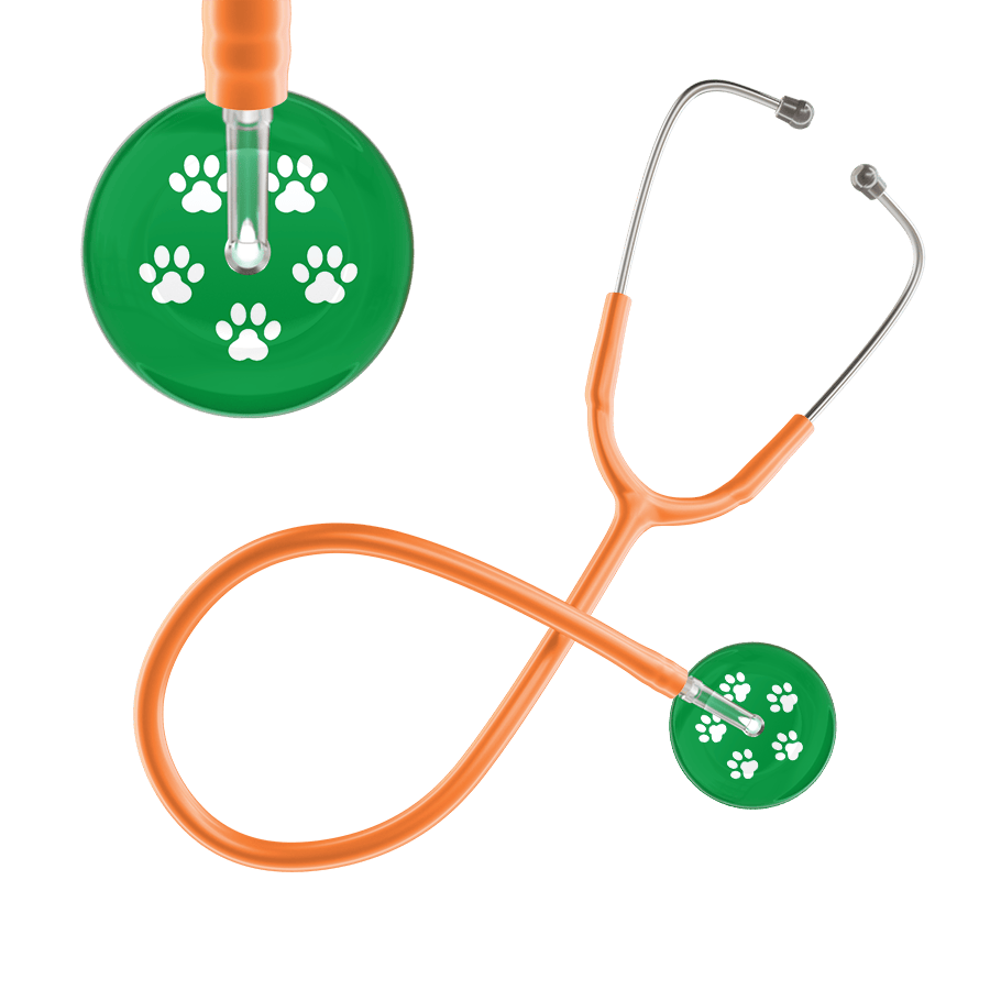 Ultrascope Single Stethoscope White Paw Green Background / Adult / Orange White Paw Print Dark Background Stethoscope