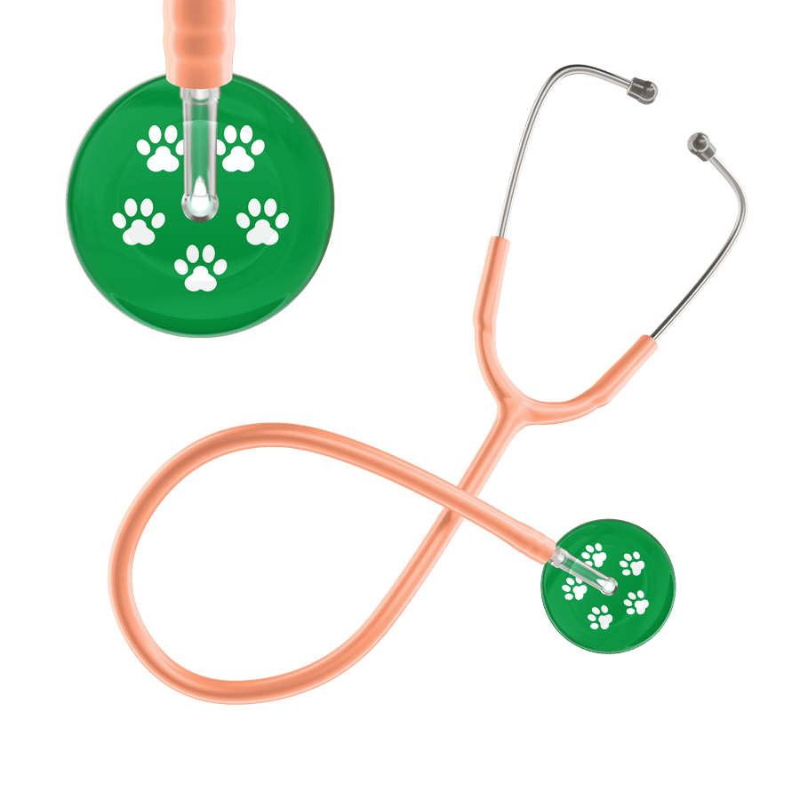 Ultrascope Single Stethoscope White Paw Green Background / Adult / Peach White Paw Print Dark Background Stethoscope