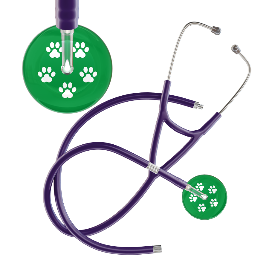 White Paw Print Dark Background Cardiology Stethoscope