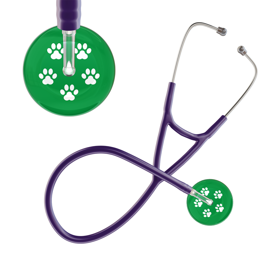 White Paw Print Dark Background Cardiology Stethoscope