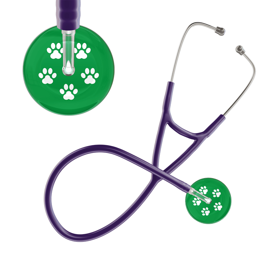 Ultrascope Single Stethoscope White Paw Green Background / Adult / Purple White Paw Print Dark Background Cardiology Stethoscope
