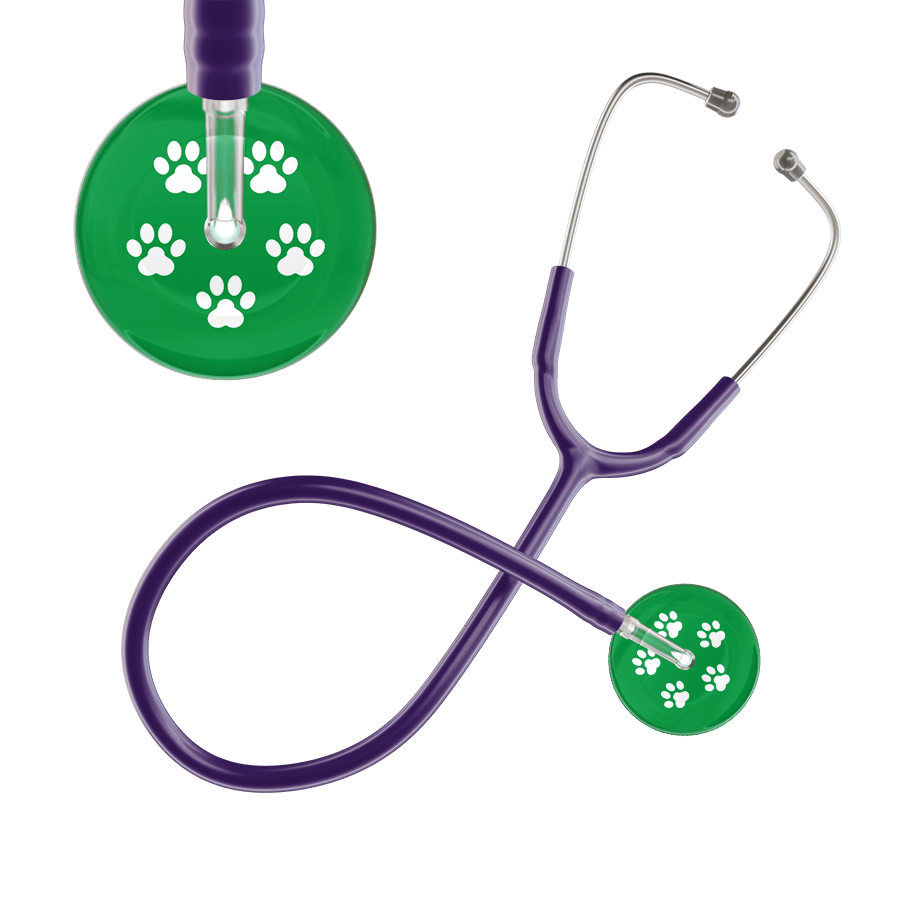 Ultrascope Single Stethoscope White Paw Green Background / Adult / Purple White Paw Print Dark Background Stethoscope