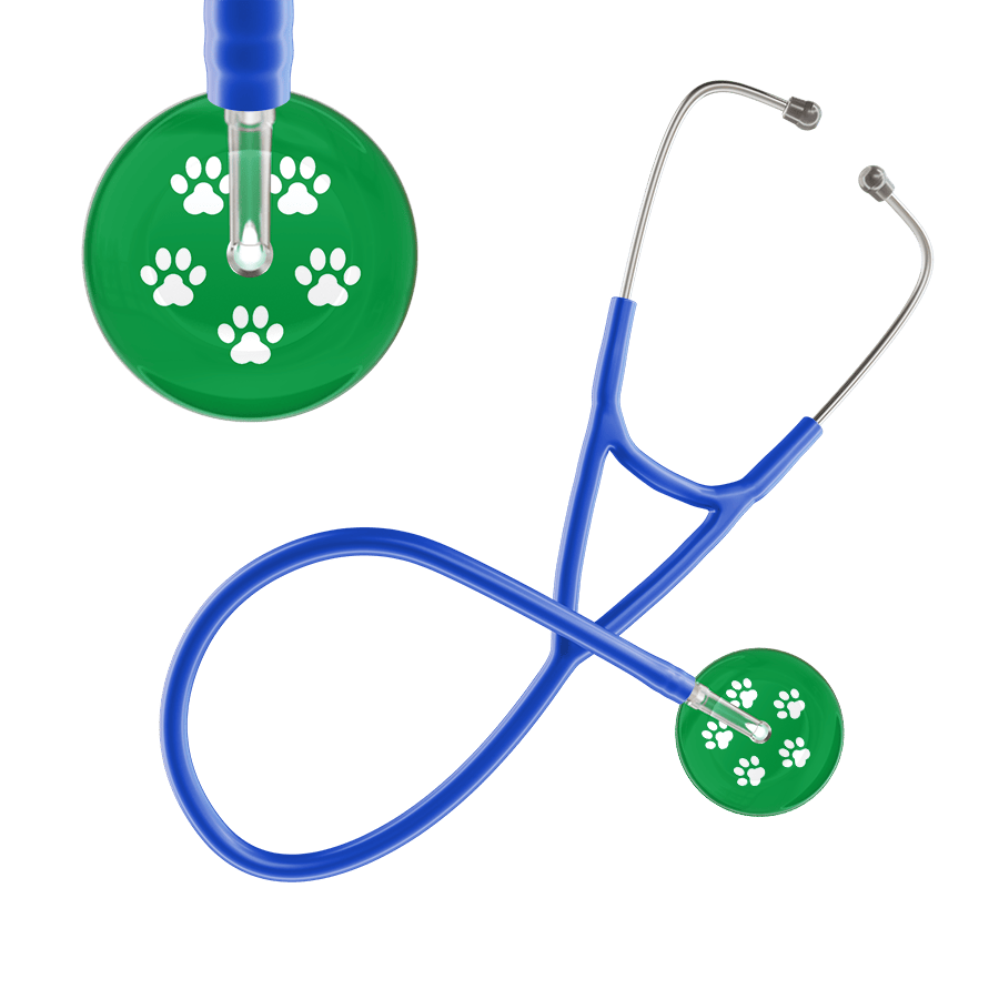 Ultrascope Single Stethoscope White Paw Green Background / Adult / Royal Blue White Paw Print Dark Background Cardiology Stethoscope