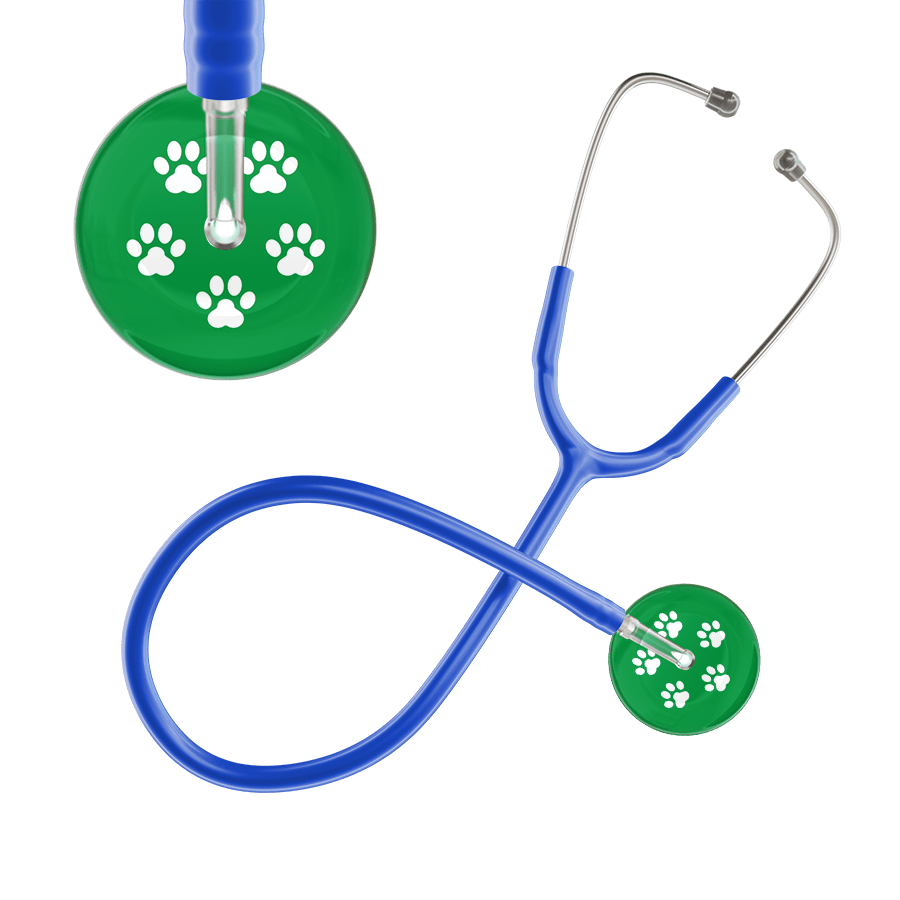 Ultrascope Single Stethoscope White Paw Green Background / Adult / Royal Blue White Paw Print Dark Background Stethoscope