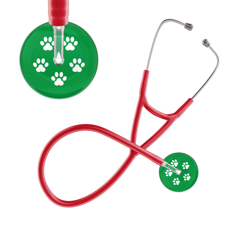 White Paw Print Dark Background Cardiology Stethoscope