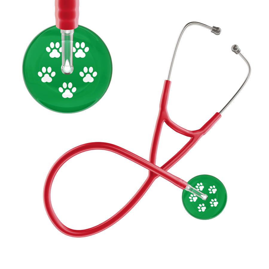 Ultrascope Single Stethoscope White Paw Green Background / Adult / Red White Paw Print Dark Background Cardiology Stethoscope