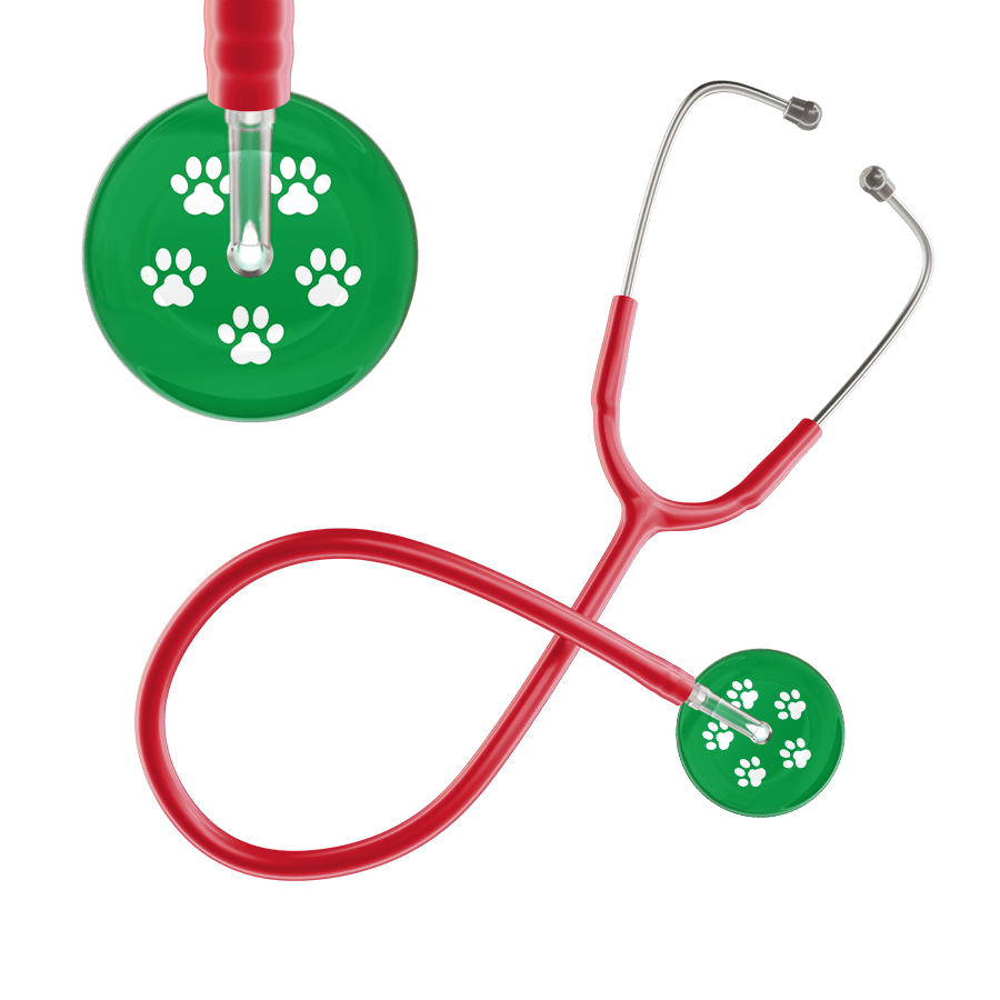 Ultrascope Single Stethoscope White Paw Green Background / Adult / Red White Paw Print Dark Background Stethoscope
