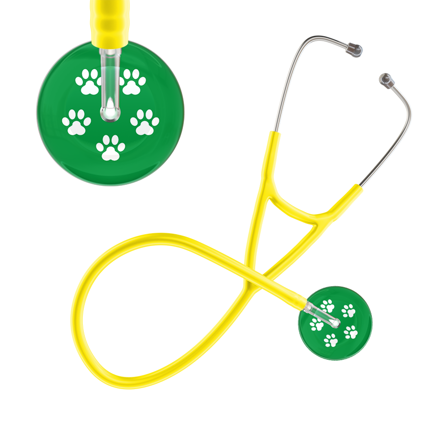 White Paw Print Dark Background Cardiology Stethoscope