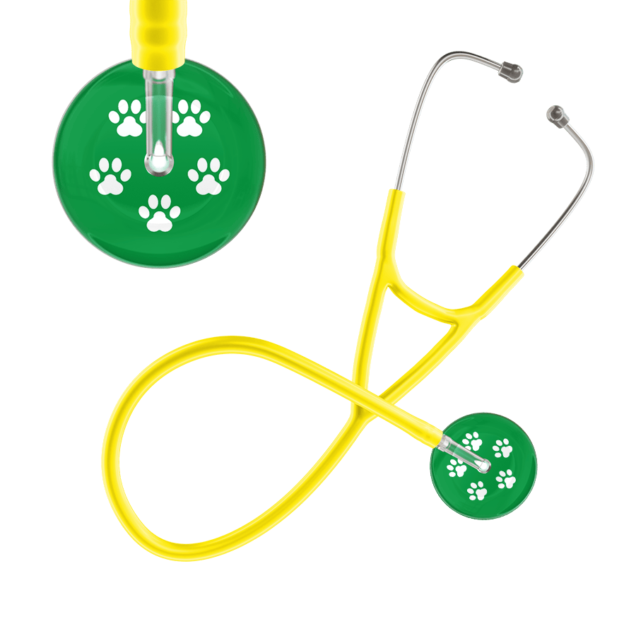 Ultrascope Single Stethoscope White Paw Green Background / Adult / Yellow White Paw Print Dark Background Cardiology Stethoscope