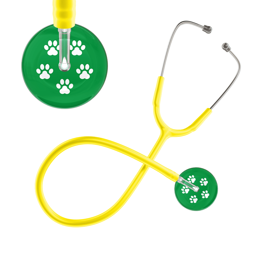 Ultrascope Single Stethoscope White Paw Green Background / Adult / Yellow White Paw Print Dark Background Stethoscope