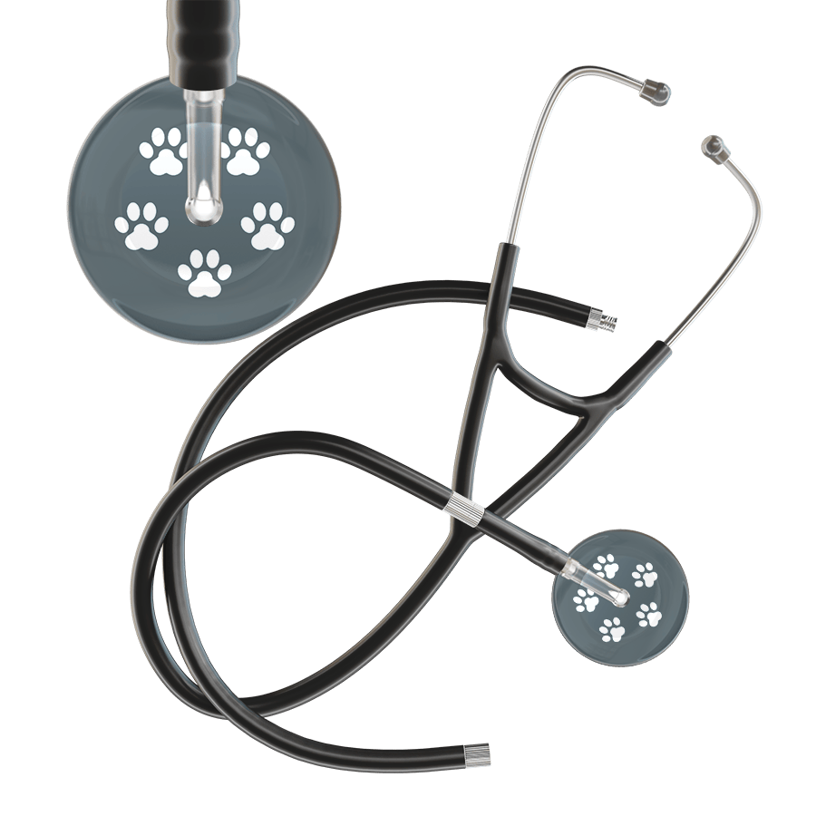 Ultrascope Single Stethoscope White Paw Granite Background / Adult / Black Extended Tubing White Paw Print Dark Background Cardiology Stethoscope